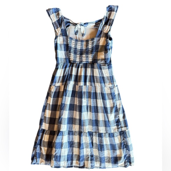 Old Navy Blue Gingham Tiered Tie Back Midi Dress Size 6-7 - Picture 4 of 6